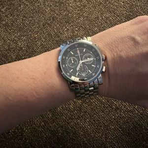 Michelle sport sail watch with a black dial. Brand new battery and extra links